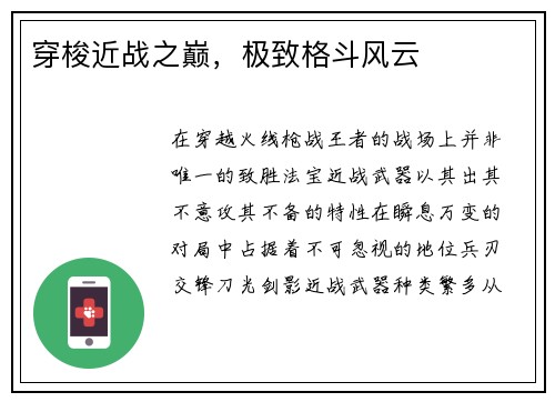 穿梭近战之巅，极致格斗风云